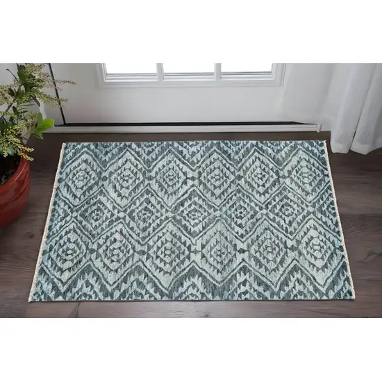 Gray and Blue Wool Southwestern Hand Knotted Area Rug Photo 1