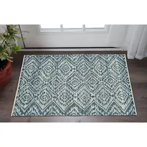 Photo of Gray and Blue Wool Southwestern Hand Knotted Area Rug