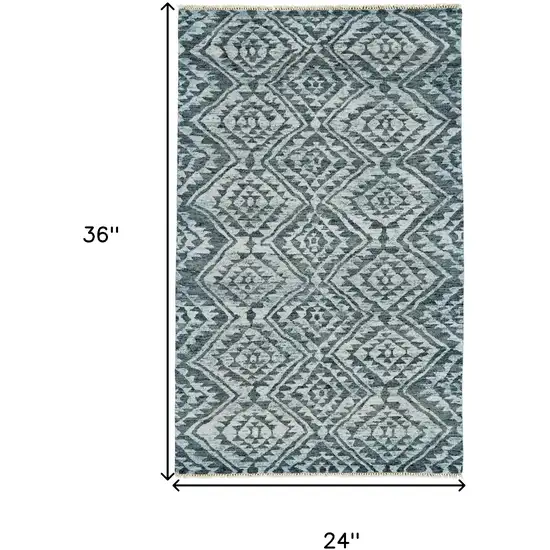 Gray and Blue Wool Southwestern Hand Knotted Area Rug Photo 3