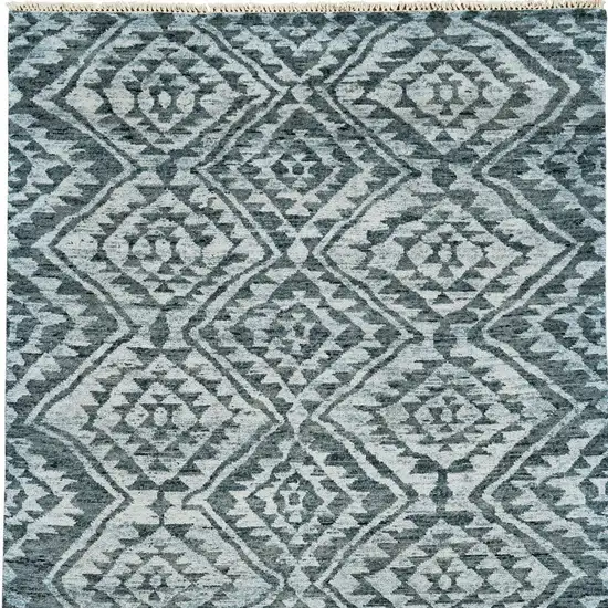 Gray and Blue Wool Southwestern Hand Knotted Area Rug Photo 6