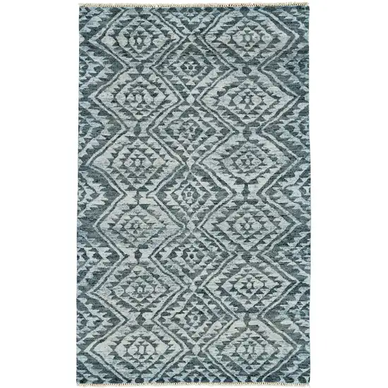 Gray and Blue Wool Southwestern Hand Knotted Area Rug Photo 2