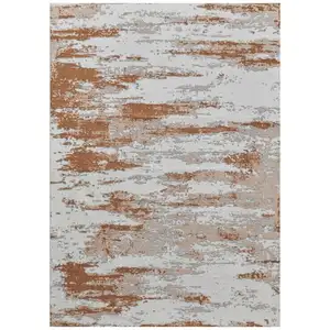 Photo of Gray and Brown Abstract Printed Washable Non Skid Area Rug With Fringe