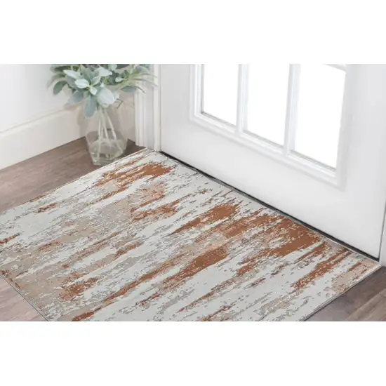 Gray and Brown Abstract Printed Washable Non Skid Area Rug Photo 2