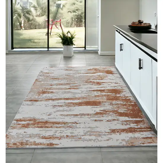 Gray and Brown Abstract Printed Washable Non Skid Area Rug Photo 2