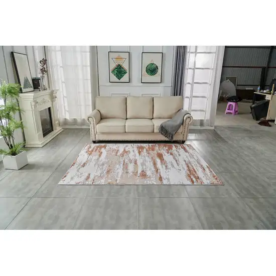 Gray and Brown Abstract Printed Washable Non Skid Area Rug Photo 9