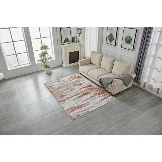 Gray and Brown Abstract Printed Washable Non Skid Area Rug Photo 8