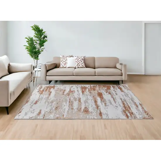 Gray and Brown Abstract Printed Washable Non Skid Area Rug Photo 2