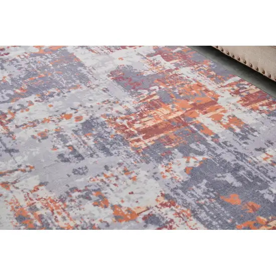 Gray and Brown Abstract Shag Printed Washable Non Skid Area Rug Photo 4