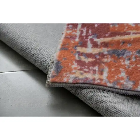 Gray and Brown Abstract Shag Printed Washable Non Skid Area Rug Photo 9