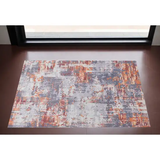 Gray and Brown Abstract Shag Printed Washable Non Skid Area Rug Photo 2