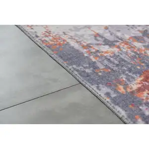 Photo of Gray and Brown Abstract Shag Printed Washable Non Skid Area Rug