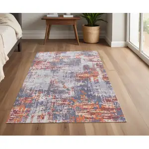 Photo of Gray and Brown Abstract Shag Printed Washable Non Skid Area Rug