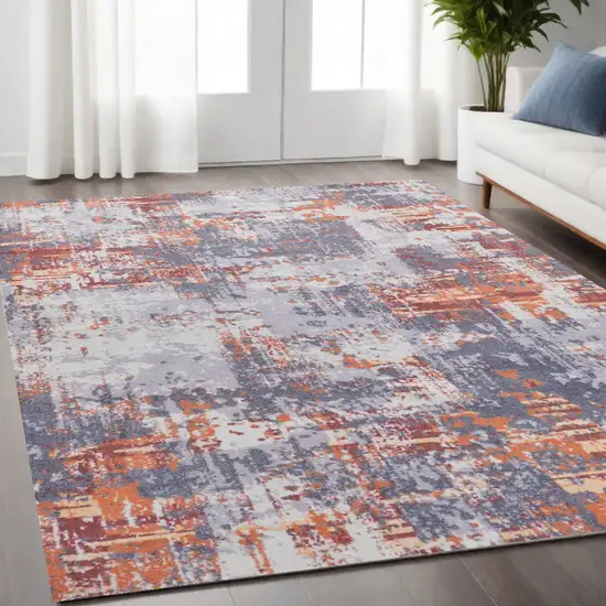 Gray and Brown Abstract Shag Printed Washable Non Skid Area Rug Photo 2