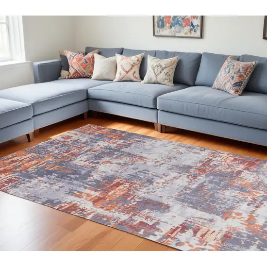 Gray and Brown Abstract Shag Printed Washable Non Skid Area Rug Photo 1