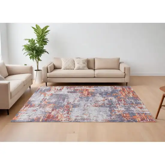 Gray and Brown Abstract Shag Printed Washable Non Skid Area Rug Photo 1