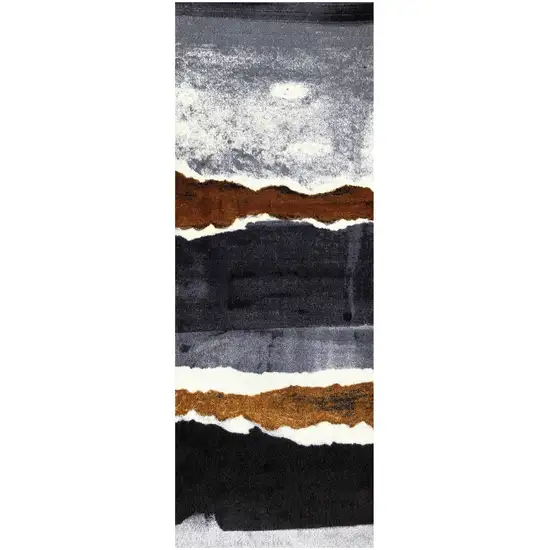 2' x 6' Gray and Brown Abstract Southwest Washable Runner Rug Photo 2