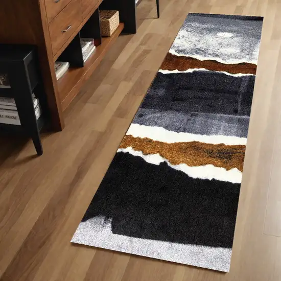 2' x 6' Gray and Brown Abstract Southwest Washable Runner Rug Photo 1