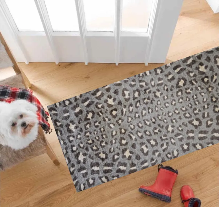 Gray and Brown Cheetah Washable Runner Rug Photo 3