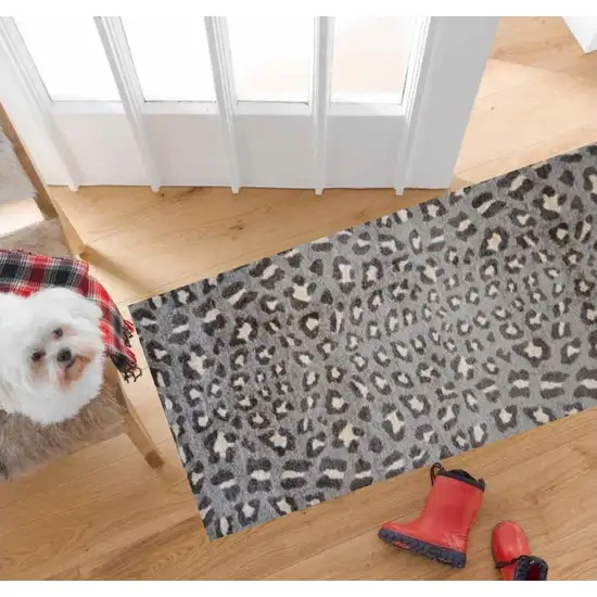 Gray and Brown Cheetah Washable Runner Rug Photo 3