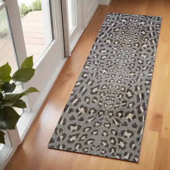 2' x 6' Gray and Brown Cheetah Washable Runner Rug Photo 1