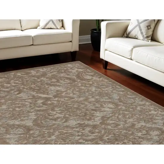 Gray and Brown Damask Distressed Area Rug Photo 1