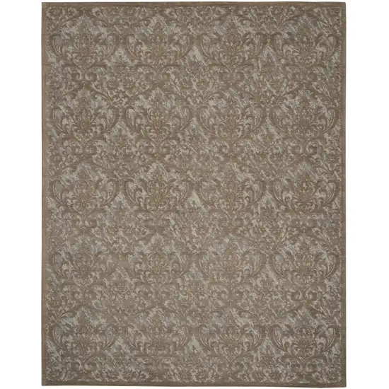 Gray and Brown Damask Distressed Area Rug Photo 2