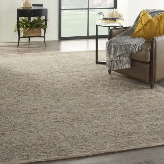 Gray and Brown Damask Distressed Area Rug Photo 9