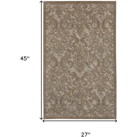 Gray and Brown Damask Distressed Area Rug Photo 3