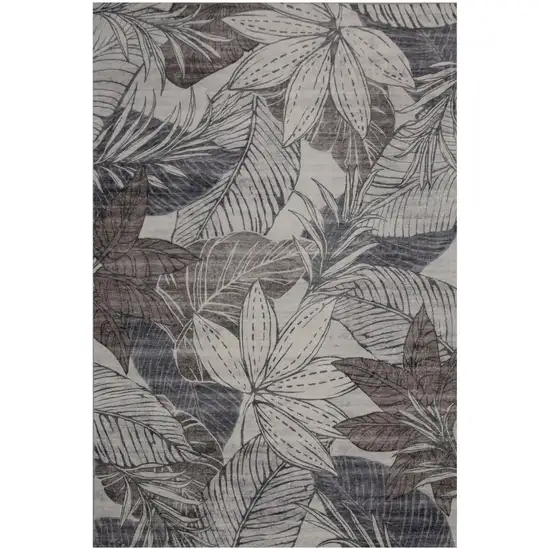 Gray and Brown Floral Distressed Area Rug Photo 5