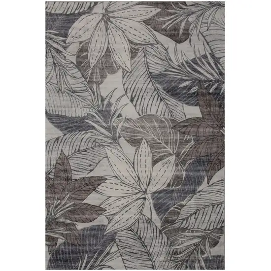 Gray and Brown Floral Distressed Area Rug Photo 2