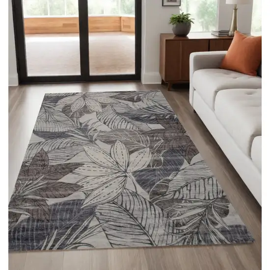 Gray and Brown Floral Distressed Area Rug Photo 1