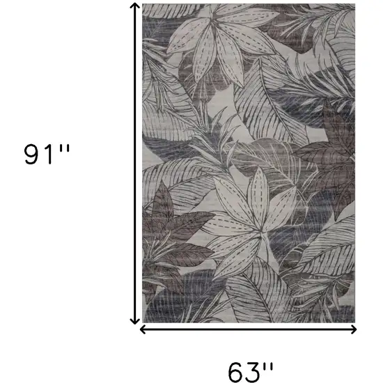 Gray and Brown Floral Distressed Area Rug Photo 3