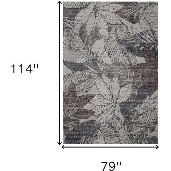 Gray and Brown Floral Distressed Area Rug Photo 3