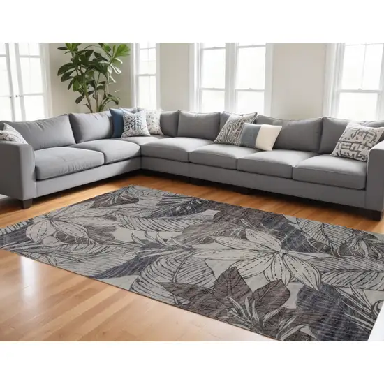 Gray and Brown Floral Distressed Area Rug Photo 1