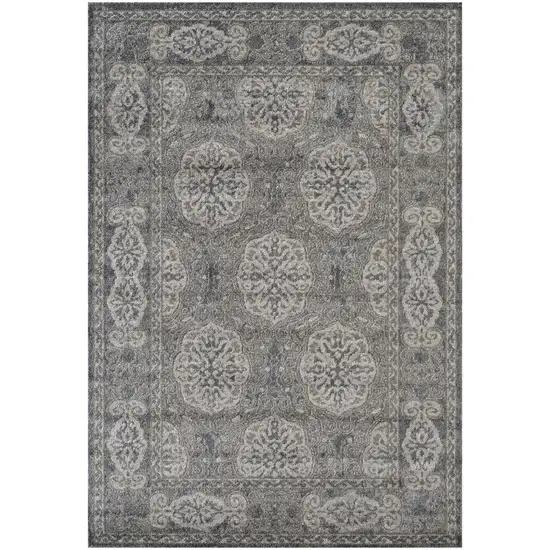 Gray and Brown Medallion Power Loom Area Rug Photo 1