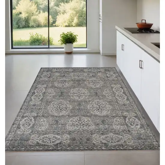 Gray and Brown Medallion Power Loom Area Rug Photo 1