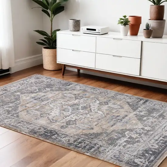 Gray and Brown Oriental Distressed Area Rug Photo 1