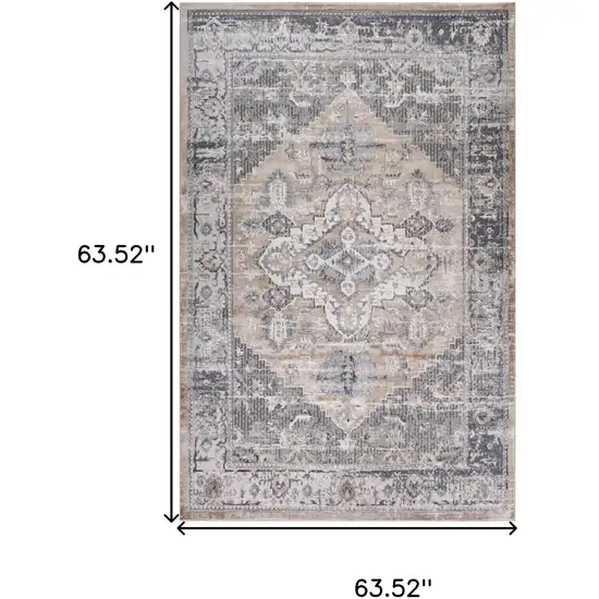 Gray and Brown Oriental Distressed Area Rug Photo 3