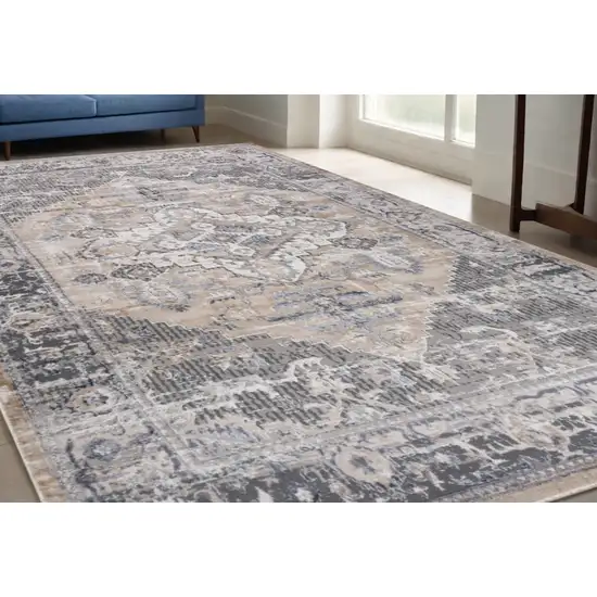 Gray and Brown Oriental Distressed Area Rug Photo 1