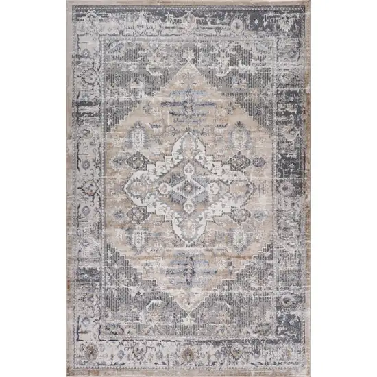 Gray and Brown Oriental Distressed Area Rug Photo 2