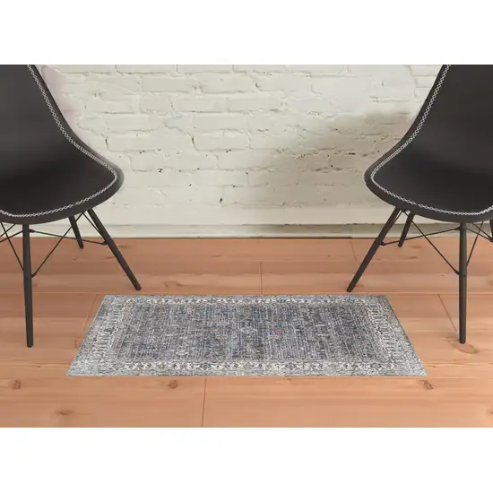 Gray and Brown Oriental Power Loom Area Rug Photo 4