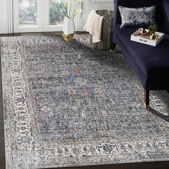 Gray and Brown Oriental Power Loom Area Rug Photo 5