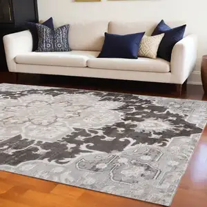 Photo of Gray and Brown Southwestern Distressed Area Rug