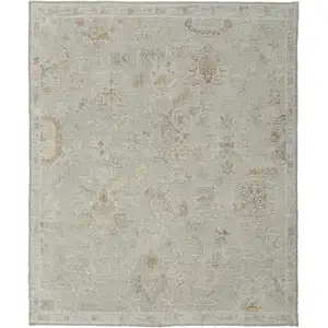 Photo of Gray and Brown Wool Floral Hand Knotted Area Rug