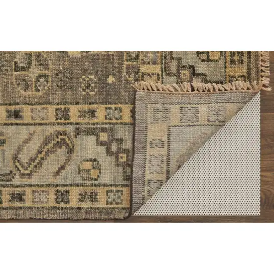 Gray and Brown Wool Geometric Hand Knotted Area Rug With Fringe Photo 5