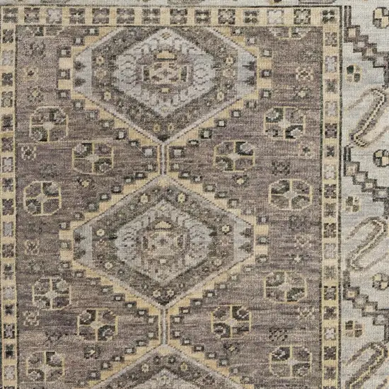 Gray and Brown Wool Geometric Hand Knotted Area Rug With Fringe Photo 7