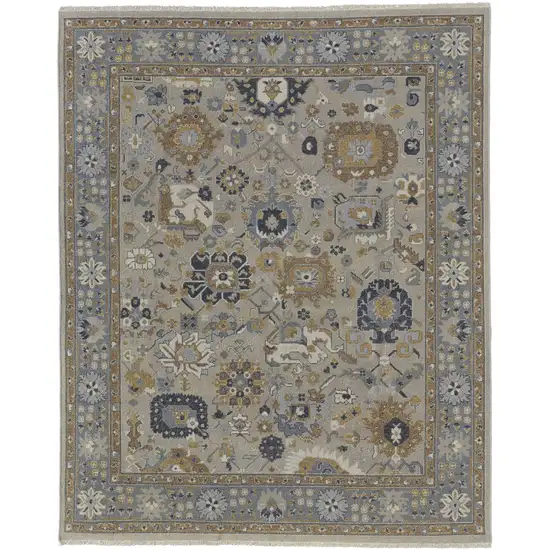 Gray and Brown Wool Oriental Hand Knotted Area Rug With Fringe Photo 4