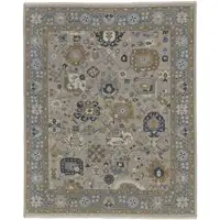 Photo of Gray and Brown Wool Oriental Hand Knotted Area Rug With Fringe