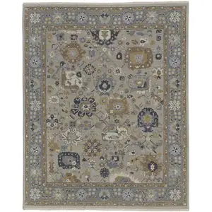 Photo of Gray and Brown Wool Oriental Hand Knotted Area Rug With Fringe