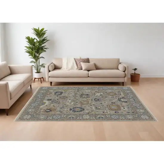 Gray and Brown Wool Oriental Hand Knotted Area Rug With Fringe Photo 1